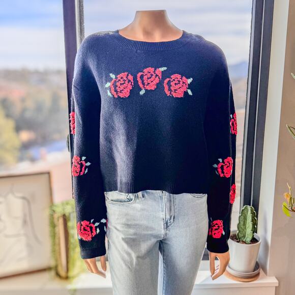Francesca’s Rose Intarsia’s Embroidered Sweater, Women’s Size Small-New With Tag - Picture 1 of 9
